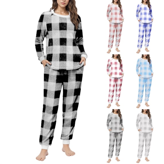 Fengactive Women's Long Sleeve Crew Neck Pajama Set With Pockets Printed Lounge Sets Two Piece Pj Outfits