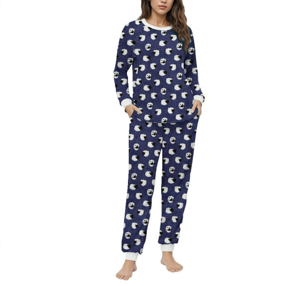 Fengactive Women's Long Sleeve Crew Neck Pajama Set With Pockets Printed Lounge Sets Two Piece Pj Outfits