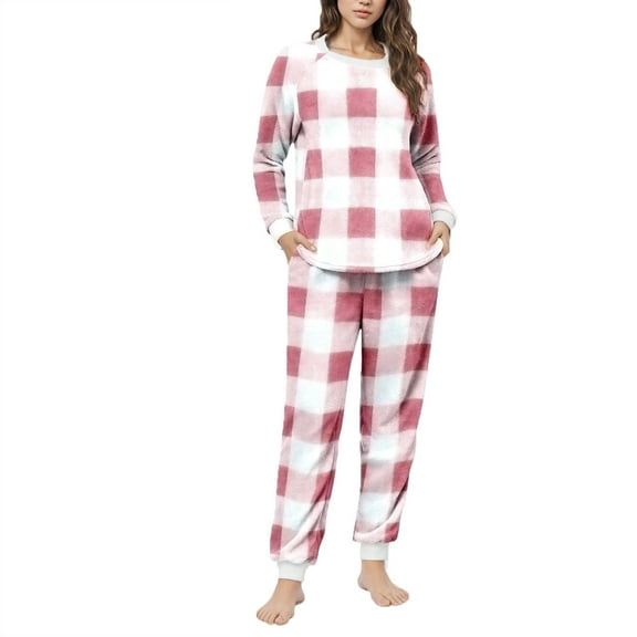 Fengactive Women's Long Sleeve Crew Neck Pajama Set With Pockets Printed Lounge Sets Two Piece Pj Outfits