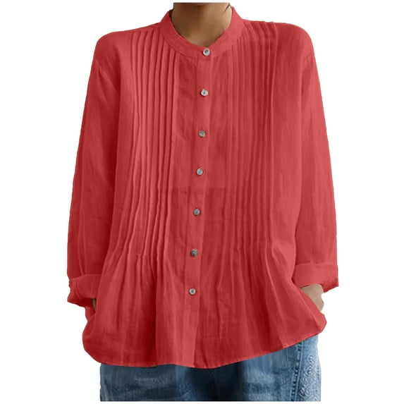 Fengactive Women's Long Sleeve Lapel Blouses Casual Lightweight Loose Fit Comfy Breathable Vacation Tees