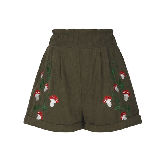 Fengactive Women's Mushroom Embroidery Shorts Clothing Summer Casual Elastic Waist Sweat Shorts