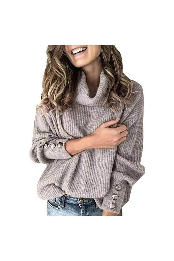 Women's Oversized Turtleneck Chunky Pullover Sweaters Cowl Neck Long Sleeve Winter Loose Knit Sweaters