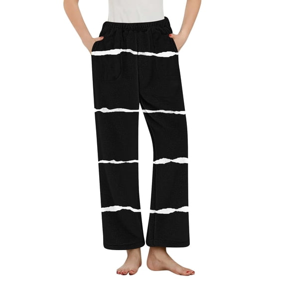 Fengactive Women's Pajama Pants with Pockets Striped Winter Warm Plush Fuzzy Pj Soft Comfy Sleep Bottoms