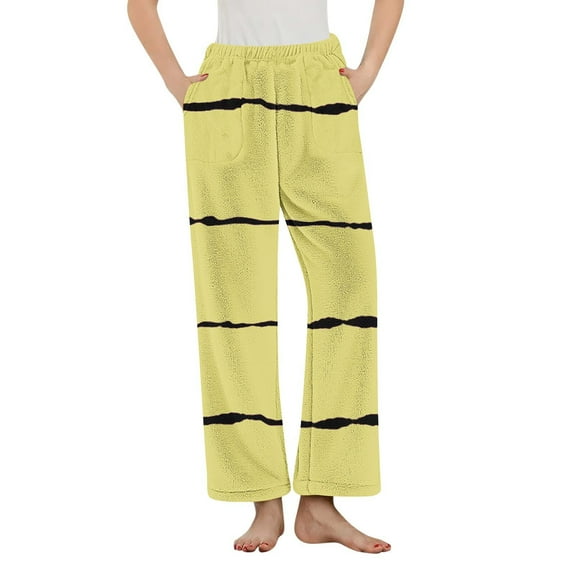 Fengactive Women's Pajama Pants with Pockets Striped Winter Warm Plush Fuzzy Pj Soft Comfy Sleep Bottoms