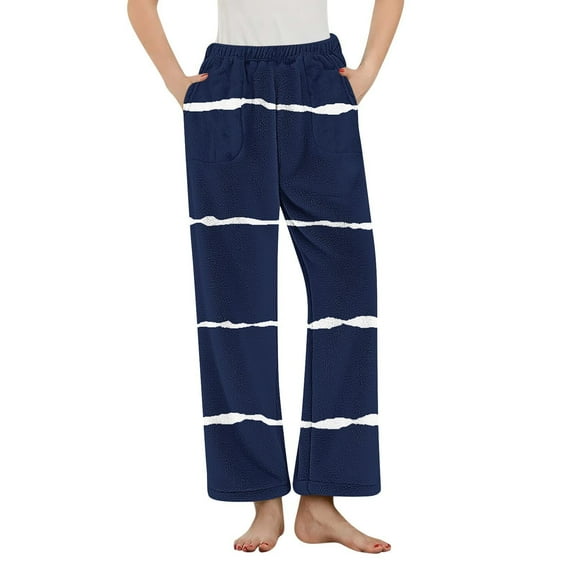 Fengactive Women's Pajama Pants with Pockets Striped Winter Warm Plush Fuzzy Pj Soft Comfy Sleep Bottoms