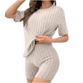 thumbnail image 1 of Fengactive Women's Pajamas 2 Piece Lounge Sets Ribbed Knit Outfits T-shirt Shorts Sleepwear Loungewear Sweatsuits, 1 of 4