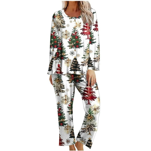Fengactive Women's Pajamas Set Long Sleeve Cute Christmas Print Soft Loungewear Loose Fit Breathable Homewear Set