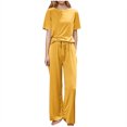 thumbnail image 1 of Fengactive Women's Pajamas Sets Crew Neck Short Sleeve Tops and Drawstring Pant Soft Lightweight Comfort Loungewear Set, 1 of 5