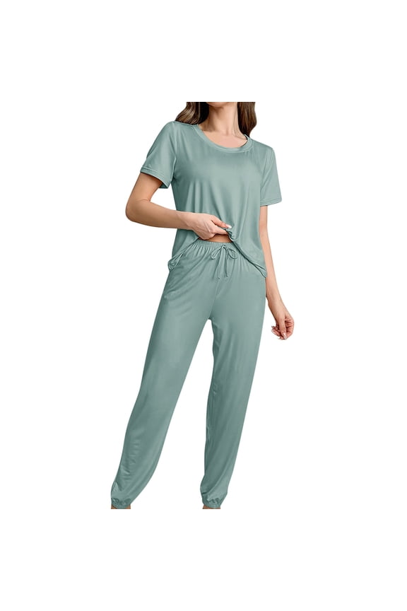 Women's Pajamas Sets Short Sleeve Slim Shirt with Pants Sleepwear Lightweight Pajamas Comfy Lounge Set