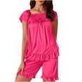 thumbnail image 1 of Fengactive Women's Pajamas Sets Square Neck Tops and Shorts Pjs Sets 2 Piece Short Sleeve Nightwear for Sleeping, 1 of 5