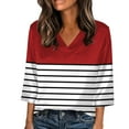 thumbnail image 1 of Fengactive Women's Plus Size 3/4 Sleeve Striped Shirts Dressy Casual Summer Color Block Tunic Tops Loose V Neck Blouse, 1 of 5