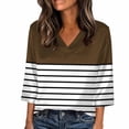 thumbnail image 1 of Fengactive Women's Plus Size 3/4 Sleeve Striped Shirts Dressy Casual Summer Color Block Tunic Tops Loose V Neck Blouse, 1 of 5