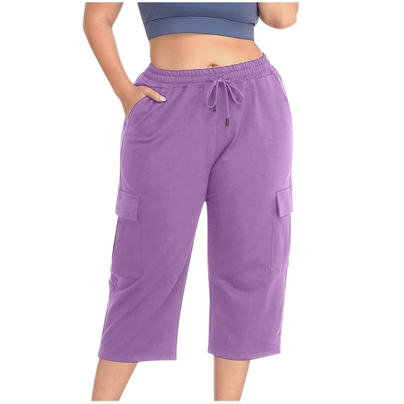 Fengactive Women's Plus Size Capris High Waisted Elastic Cargo Athletic Pants Dressy Casual Summer Travel Shorts