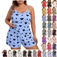 thumbnail image 1 of Fengactive Women's Plus Size Pajama Set Cute Cartoon Print Sleepwear Cami Top and Shorts Loungewear, 1 of 3