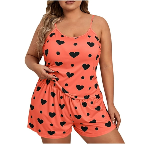 Fengactive Women's Plus Size Pajama Set Cute Cartoon Print Sleepwear Cami Top and Shorts Loungewear