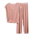 thumbnail image 1 of Fengactive Women's Plus Size Pajamas Set Striped Lounge Sets Short Sleeve Sleepwear Soft Pajamas Pants Set, 1 of 4