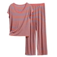 thumbnail image 1 of Fengactive Women's Plus Size Pajamas Set Striped Lounge Sets Short Sleeve Sleepwear Soft Pajamas Pants Set, 1 of 4