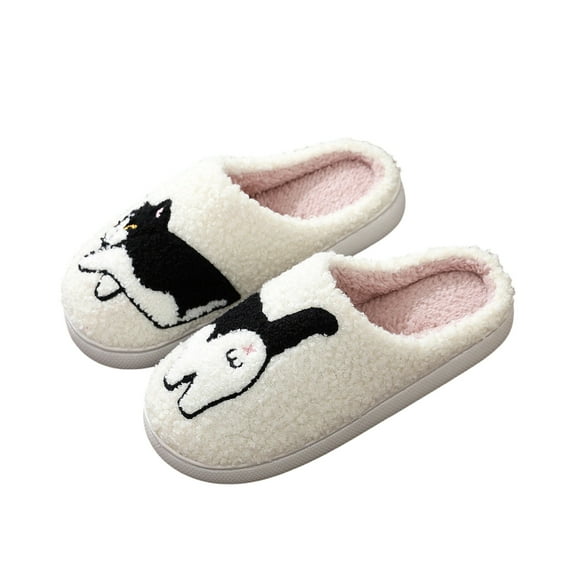 Fengactive Women's Plush Cute Cartoon Slippers Winter Warm Non Slip Home Indoor Slippers