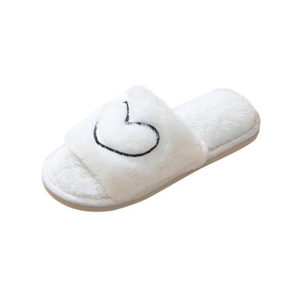 Fengactive Women's Plush House Slippers Cute Heart Pattern Slides Slippers Open Toe Slippers Indoor Slip-on Home Shoes