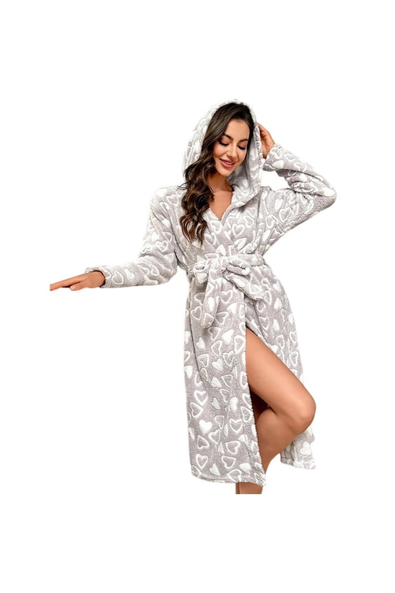 Women's Plush Warm Robe Calf Length Bath Robe Bathrobes Plush Cute Printed for Cold Weather