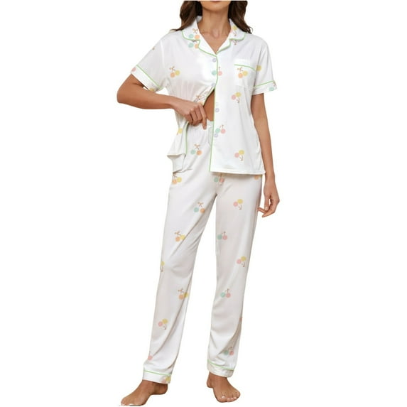 Fengactive Women's Printed Pajamas 2 Piece Short Sleeve Button Down Pjs Long Pants Loungewear Set