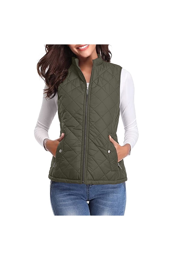 Women's Quilted Vest Stand Collar Lightweight Zip Padded Gilet