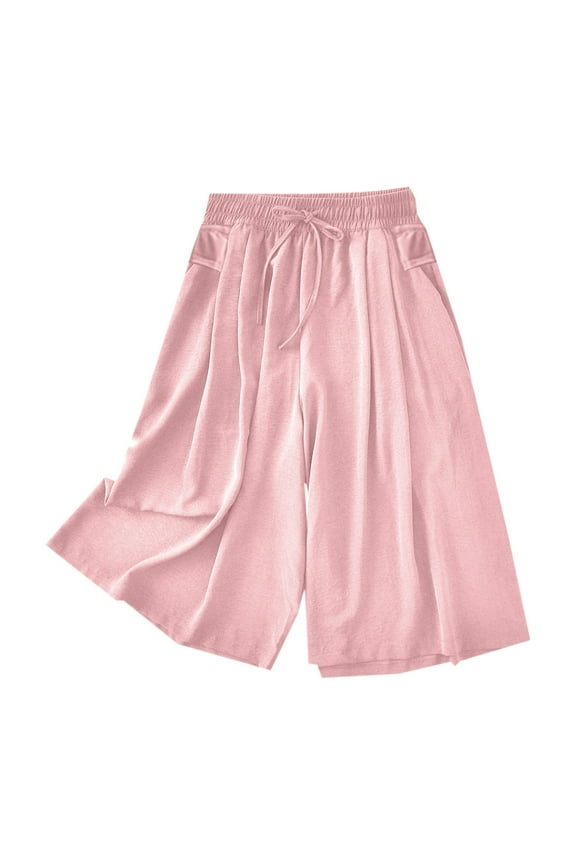 Women's Relaxed Fit Wide Leg Capri Sweat Pants Drawstring Casual Lounge Pants Capris