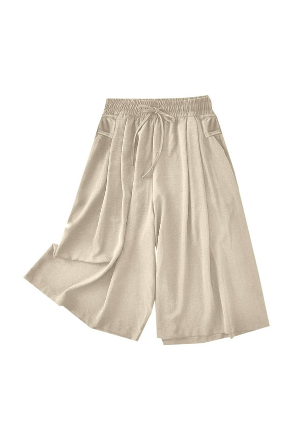 Women's Relaxed Fit Wide Leg Capri Sweat Pants Drawstring Casual Lounge Pants Capris