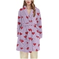 thumbnail image 1 of Fengactive Women's Robe Plush Soft Fluffy Fuzzy Cozy Warm Lightweight Bathrobe Shower House Print Shaggy Robe, 1 of 4