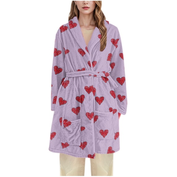 Fengactive Women's Robe Plush Soft Fluffy Fuzzy Cozy Warm Lightweight Bathrobe Shower House Print Shaggy Robe
