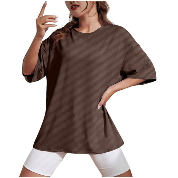 Fengactive Women's Round Neck Tunic Half Sleeve Blouse Stretch Loose Fit Shirts Comfortable Summer Solid Tops