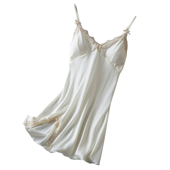 Fengactive Women's Satin Sexy Nightgown with Built in Bras Lace Trim Spaghetti Strap Sleepwear Nightdress