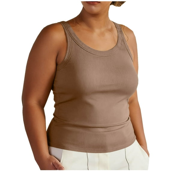 Fengactive Women's Scoop Neck Ribbed Tank Top Basic Sleeveless Racerback Tops Summer Trendy Slim Fit Shirts
