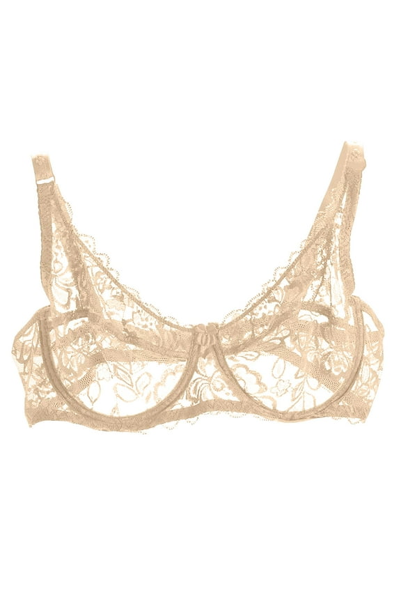 Women's Sexy Lace Mesh Bra With Exquisite Embroidery See-Through Bralette Unlined Underwire