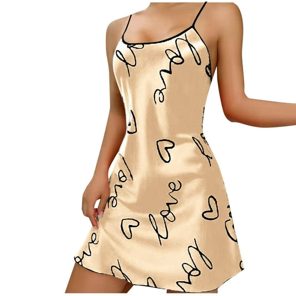 Fengactive Women's Short Nightgown Straps Sexy Sleepwear Lingerie Dress V Neck Nightshirts Heat Printed Sleepwear
