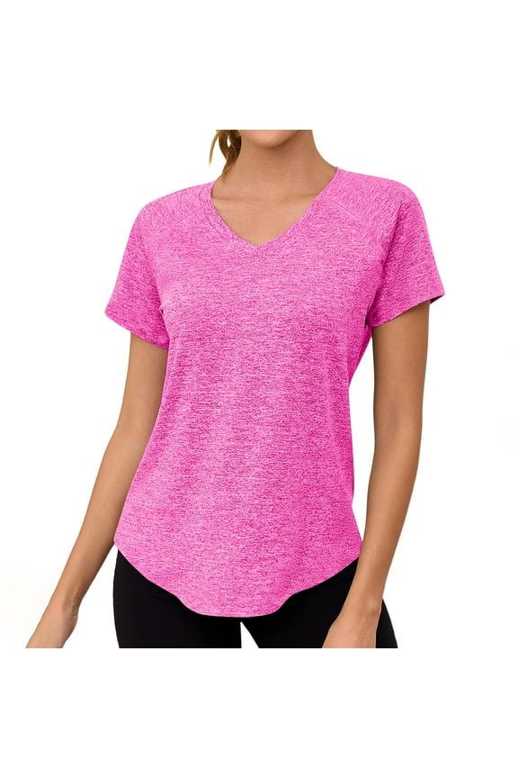 Women's Short Sleeve Workout Shirts Loose Fit V-Neck Exercise T-Shirt Workout Top Yoga Gym Sport Tops