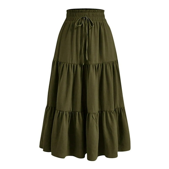 Fengactive Women's Skirt Flowy Flared Ruffle Long Maxi Skirts High Waisted Skirts Going Out Outfits