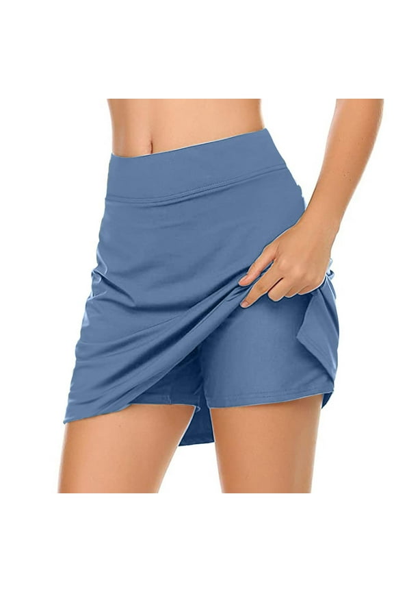 Women's Skirts Elastic Waist Gym Workout Skorts with Shorts Underneath Quick Dry Athletic Running Skirts