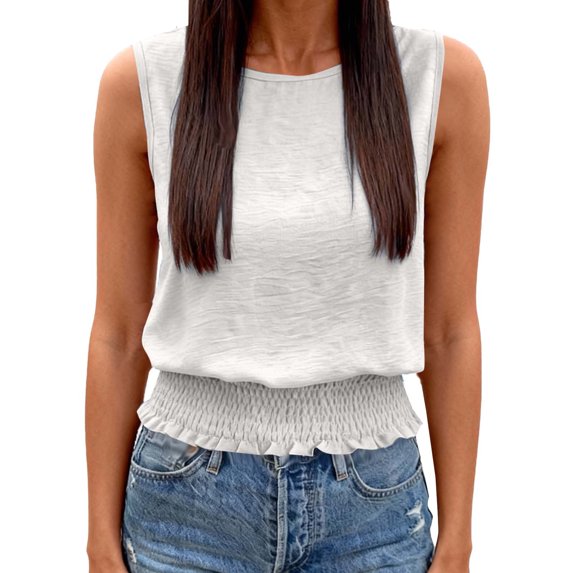 Fengactive Women's Sleeveless Casual Summer Tank Tops Boho Cami Slim Fit Smocked Bottom Shirts