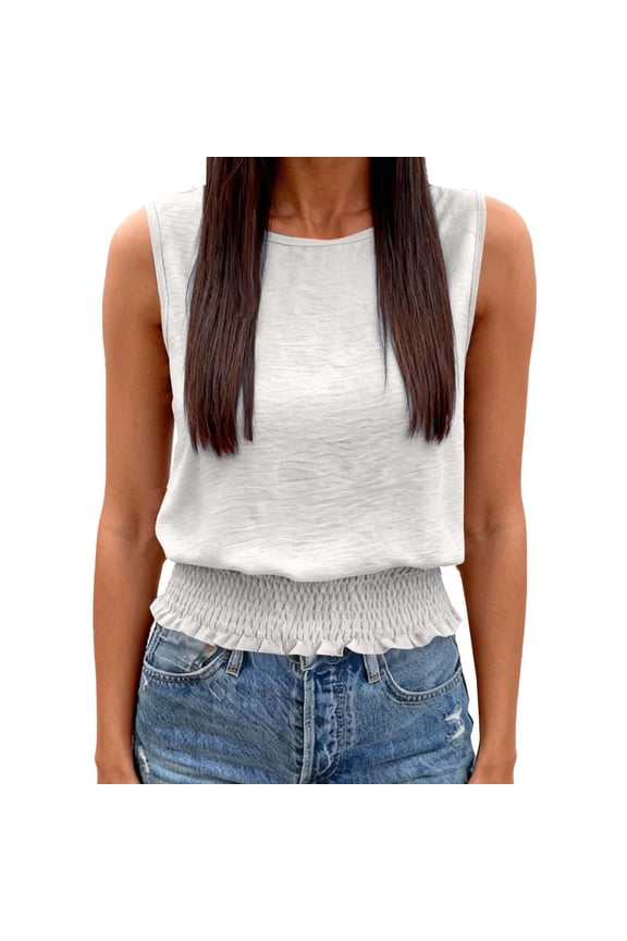 Women's Sleeveless Casual Summer Tank Tops Boho Cami Slim Fit Smocked Bottom Shirts
