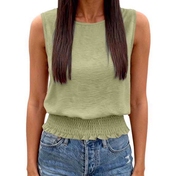 Fengactive Women's Sleeveless Casual Summer Tank Tops Boho Cami Slim Fit Smocked Bottom Shirts