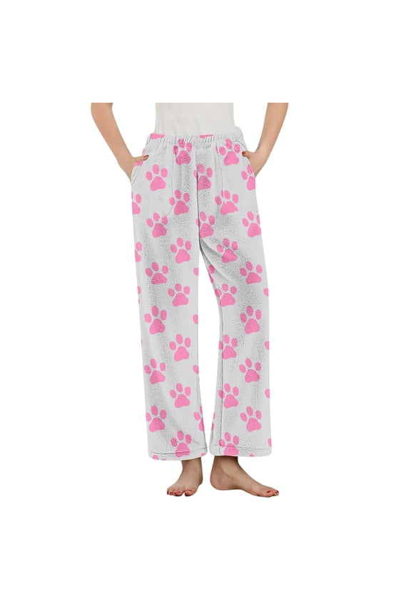 Women's Soft Pajama Pants Warm Plush Bottoms with Pockets Comfy Fuzzy Lounge Cute Print Pants