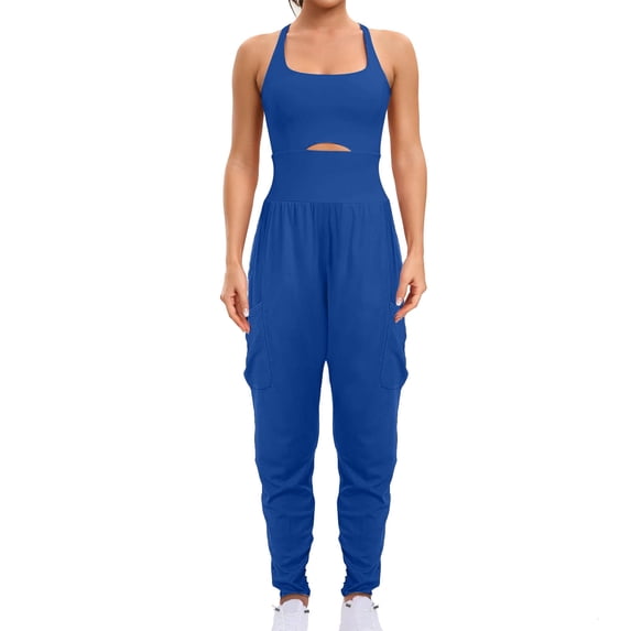 Fengactive Women's Summer Casual Solid Color Spaghetti Strap Jumpsuit - Breathable Athletic Long Pants Romper