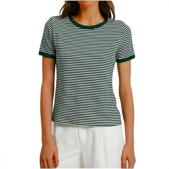 Fengactive Women's Summer Short Sleeve Color Block Tee Tops Casual Trendy Crew Neck Striped T-Shirt Lightweight Tunic Blouse