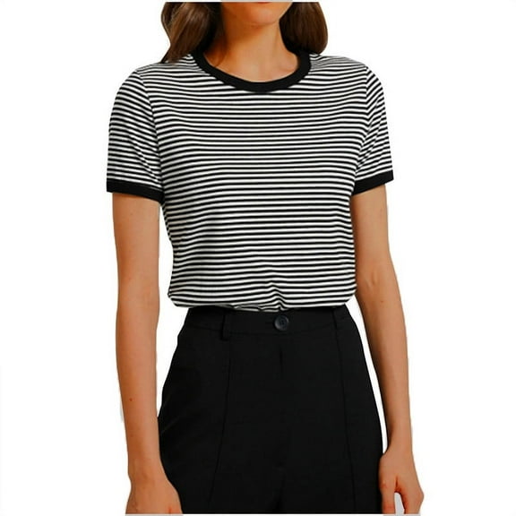 Fengactive Women's Summer Short Sleeve Color Block Tee Tops Casual Trendy Crew Neck Striped T-Shirt Lightweight Tunic Blouse