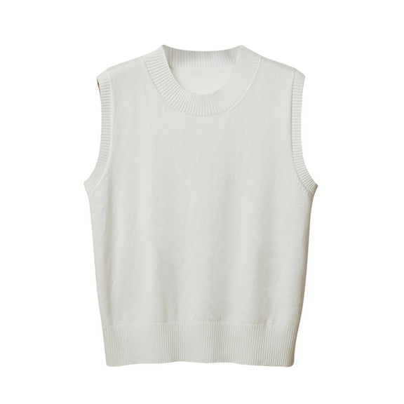 Fengactive Women's Sweater Vest Crew Neck Sleeveless Pullover Sweater Basic Solid Ribbed Knit Tank Tops