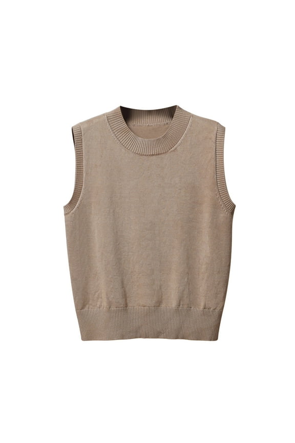 Women's Sweater Vest Crew Neck Sleeveless Pullover Sweater Basic Solid Ribbed Knit Tank Tops