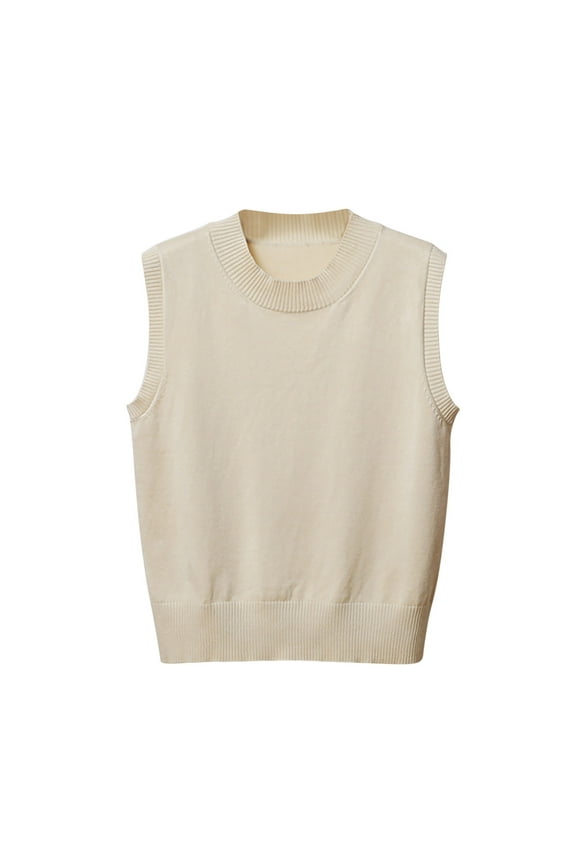 Women's Sweater Vest Crew Neck Sleeveless Pullover Sweater Basic Solid Ribbed Knit Tank Tops