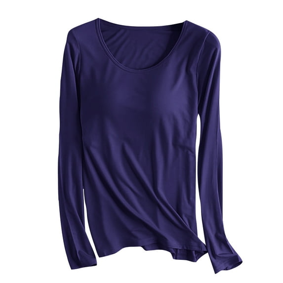 Fengactive Women's T Shirt Built-in Padded Bra Active Tops Soft Pajama Long Sleeve Shirts Workout Yoga Athletic Shirts