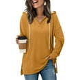 thumbnail image 1 of Fengactive Women’s V-Neck Hoodies Long Sleeve Side Slit Sweatshirts Casual Solid Color Drawstring Pullover Top with Pocket, 1 of 7
